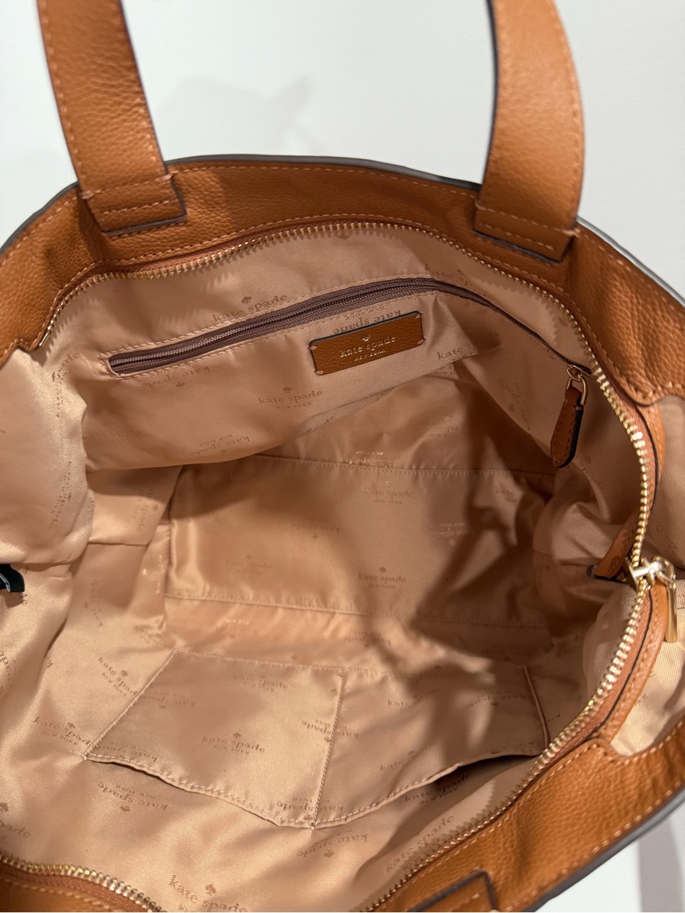 kate spade Tan Pebbled Leather Tote with Striped Adjustable Strap - Picture 2 of 2